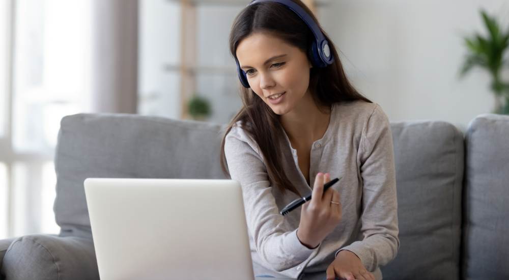 Girl on computer researching