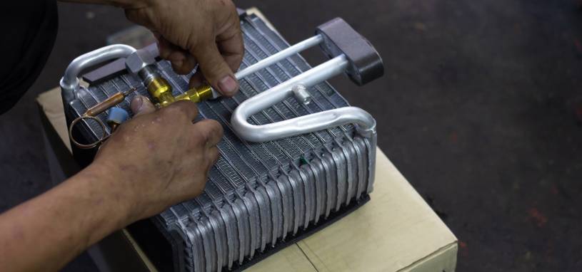 Car air conditioner evaporator coil close up