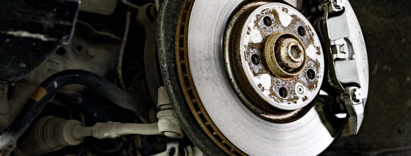 A car's worn-out brake pads